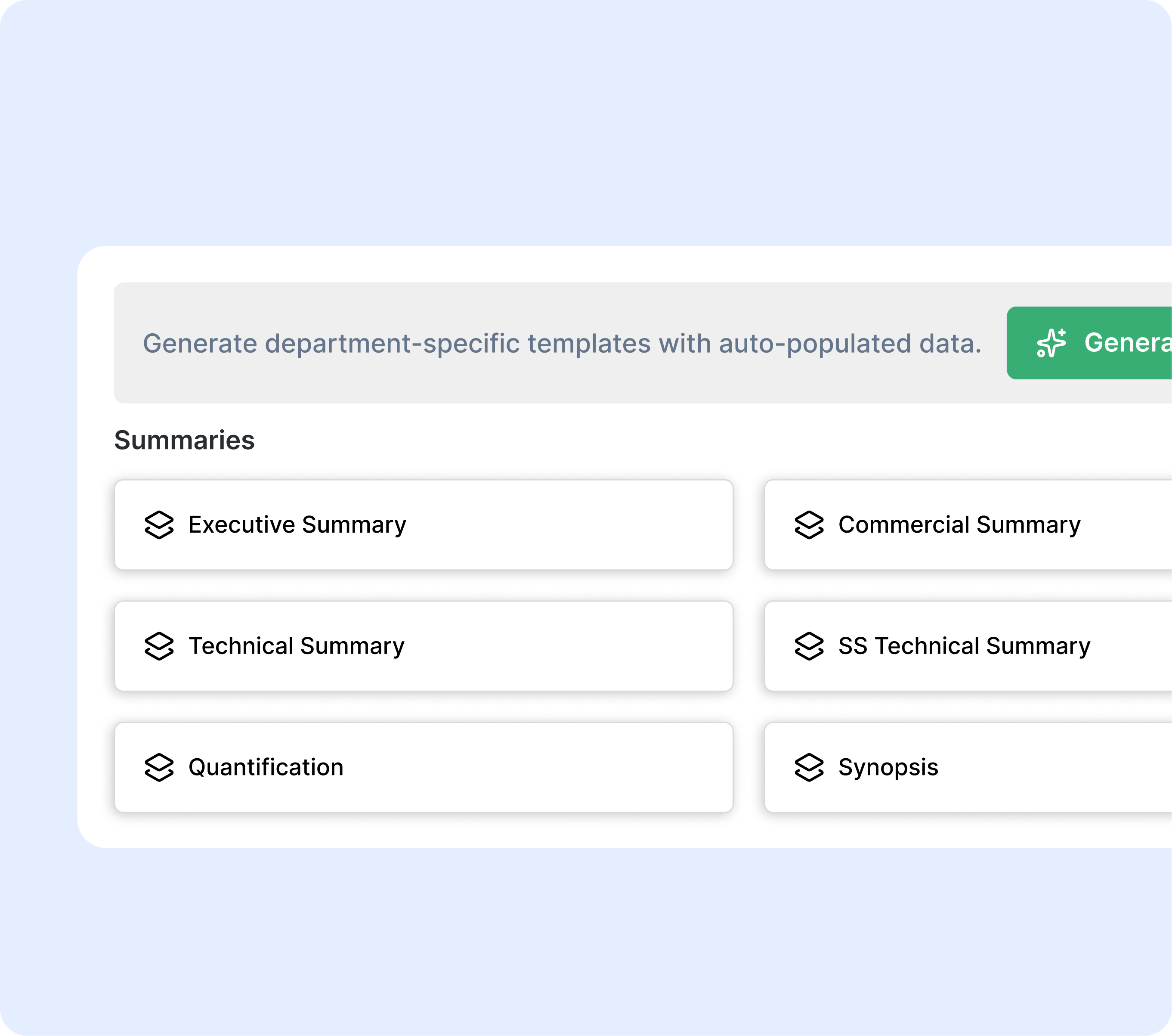 Requirements dashboard – Security Analysis, Compliance, Tech Stack structured breakdown