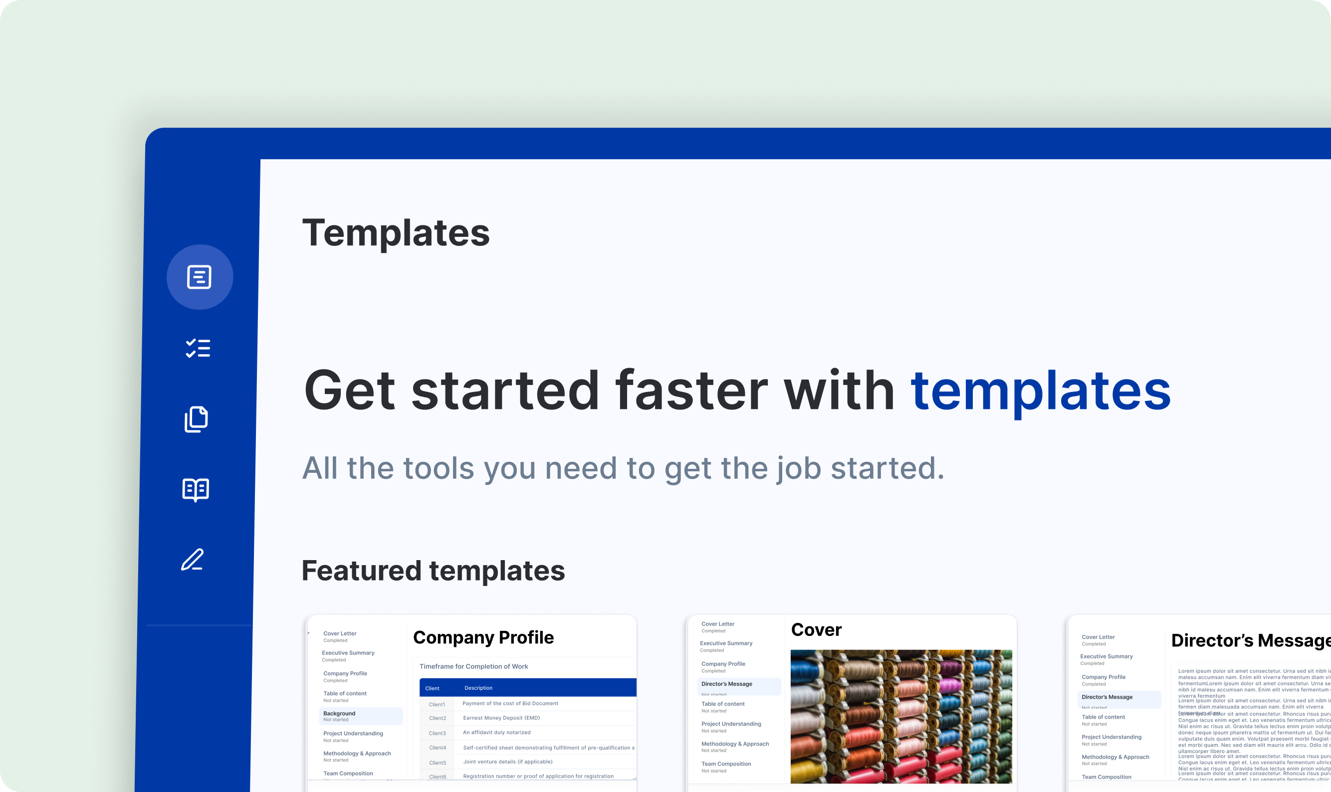 Template Library – Proposal template interface